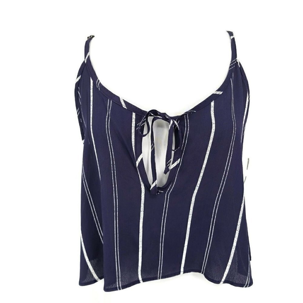 New Flynn Skye Sailor Stripe Tank Top Womens XS Crop Navy Blue White Keyhole